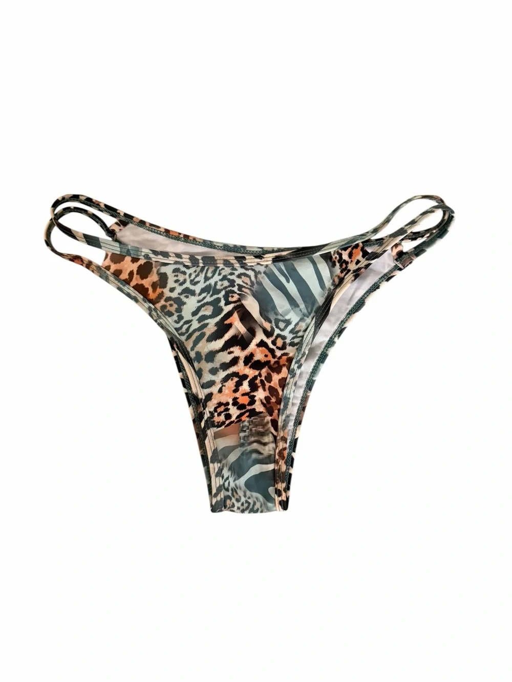 SHEIN Blue & Brown Leopard Print Bikini with Gold Jewelry Charms size XS